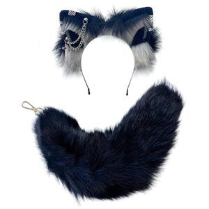 2796 Cat Fox Wolf Ears And Tail Set - Plush Cosplay Clips